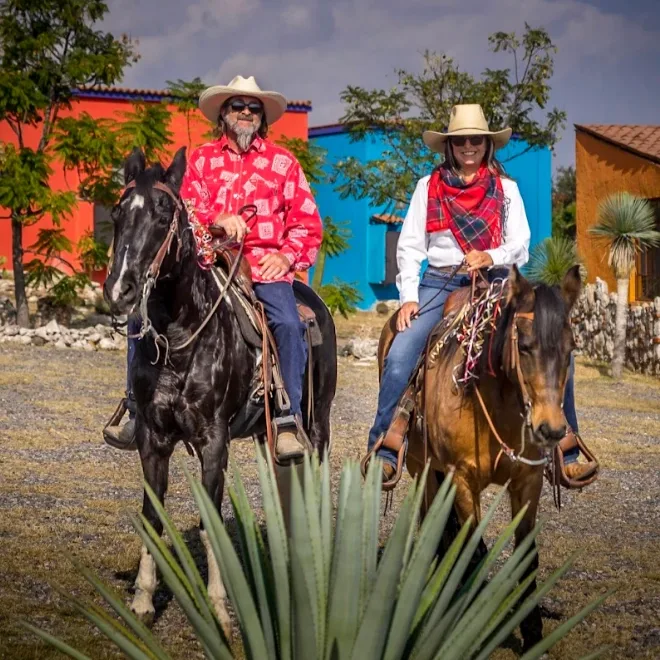 Chris and Jeff Rausten riding together at Rancho Baile de la Luna